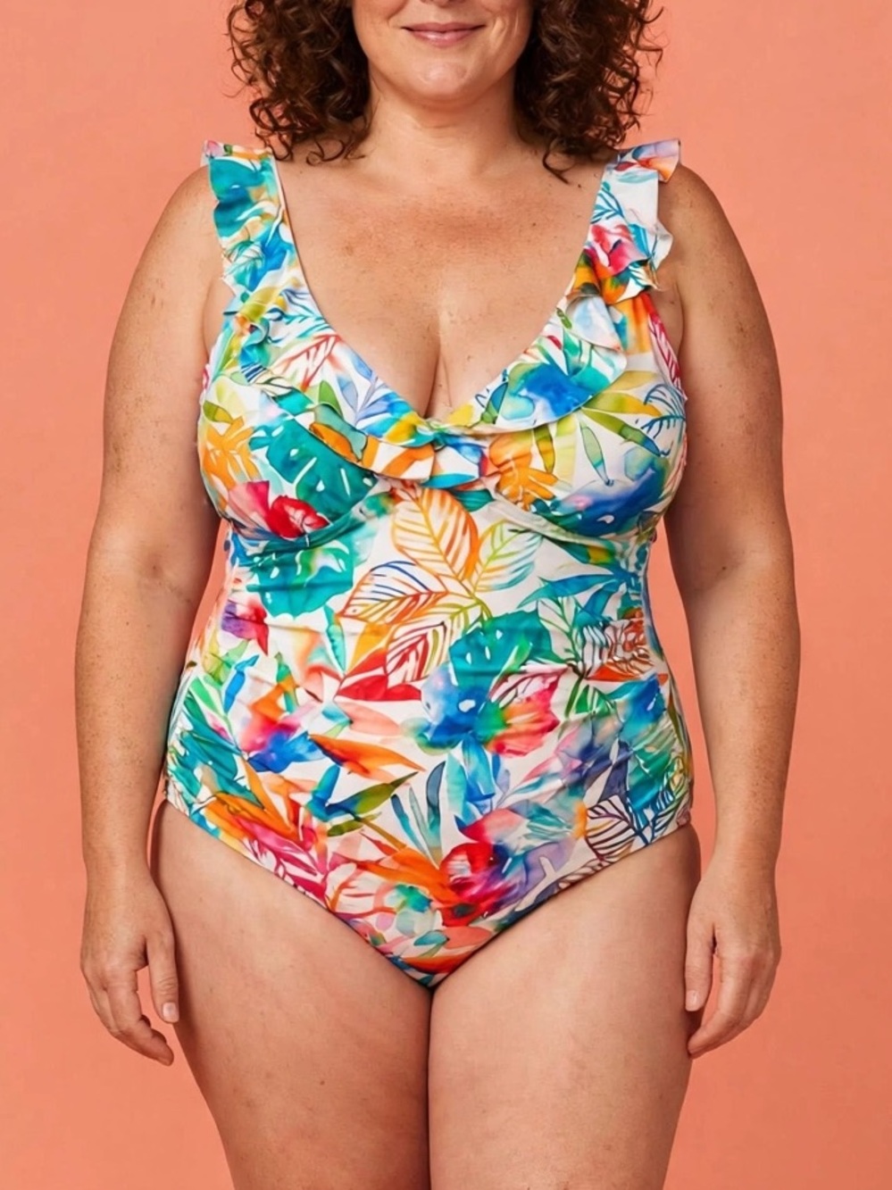 Lauren Ralph Lauren Multicolor Tropical Ruffle One-Piece Swimsuit SIZE 14